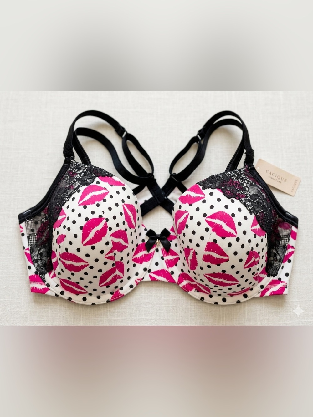 NWT Cacique Polka Dot & Lips Print Bra - 40DD